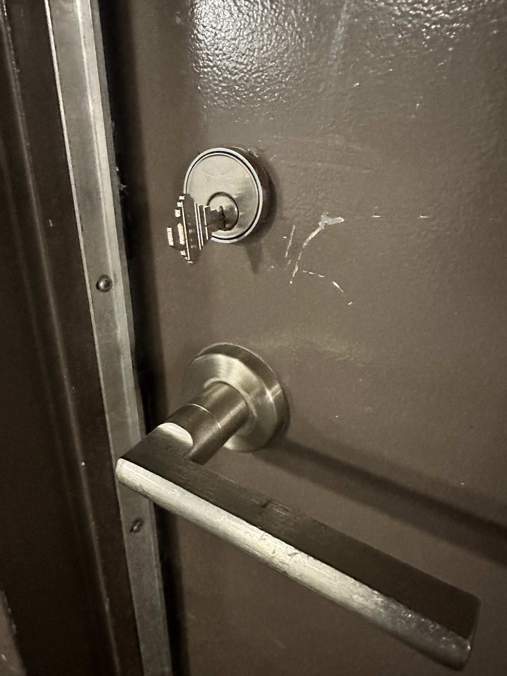 Schlage keyway lock on a business exit door installation